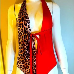 Red and Animal Print Swimsuit (NEW)